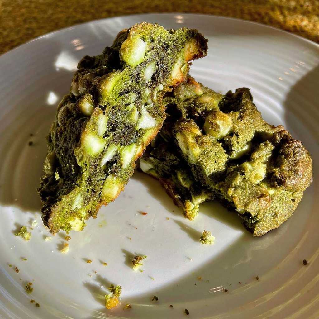Matcha needs no help from dyes or colorants. If you are okay with its grassy earthy flavor, you will be blessed with a deep natural green that will stain the dough and the white chocolate chips unlike any artificial dye I have used. Color aside, the texture of these cookies is second to none.